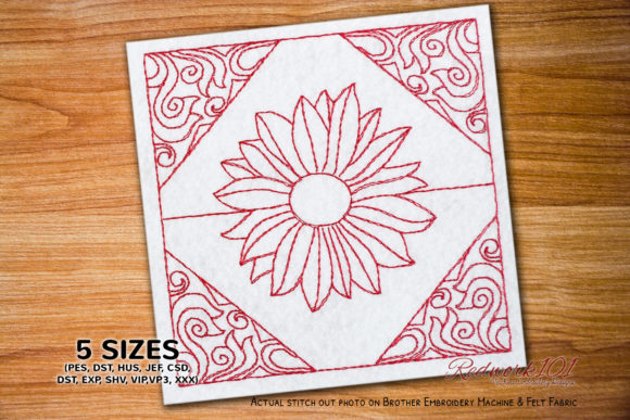 Floral Abstract Design Redwork